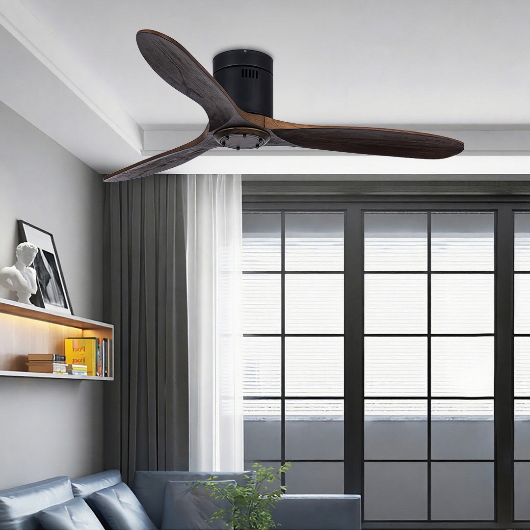 Aria 52" LED Ceiling Fan with Light, Three Solid Wood Blades, Matte Black Iron