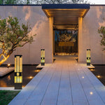 Marble Bollard Light with Striped-Cut Design for Outdoor Paths