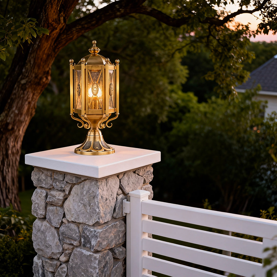 European Copper Pillar Lantern for Outdoor Architectural Lighting