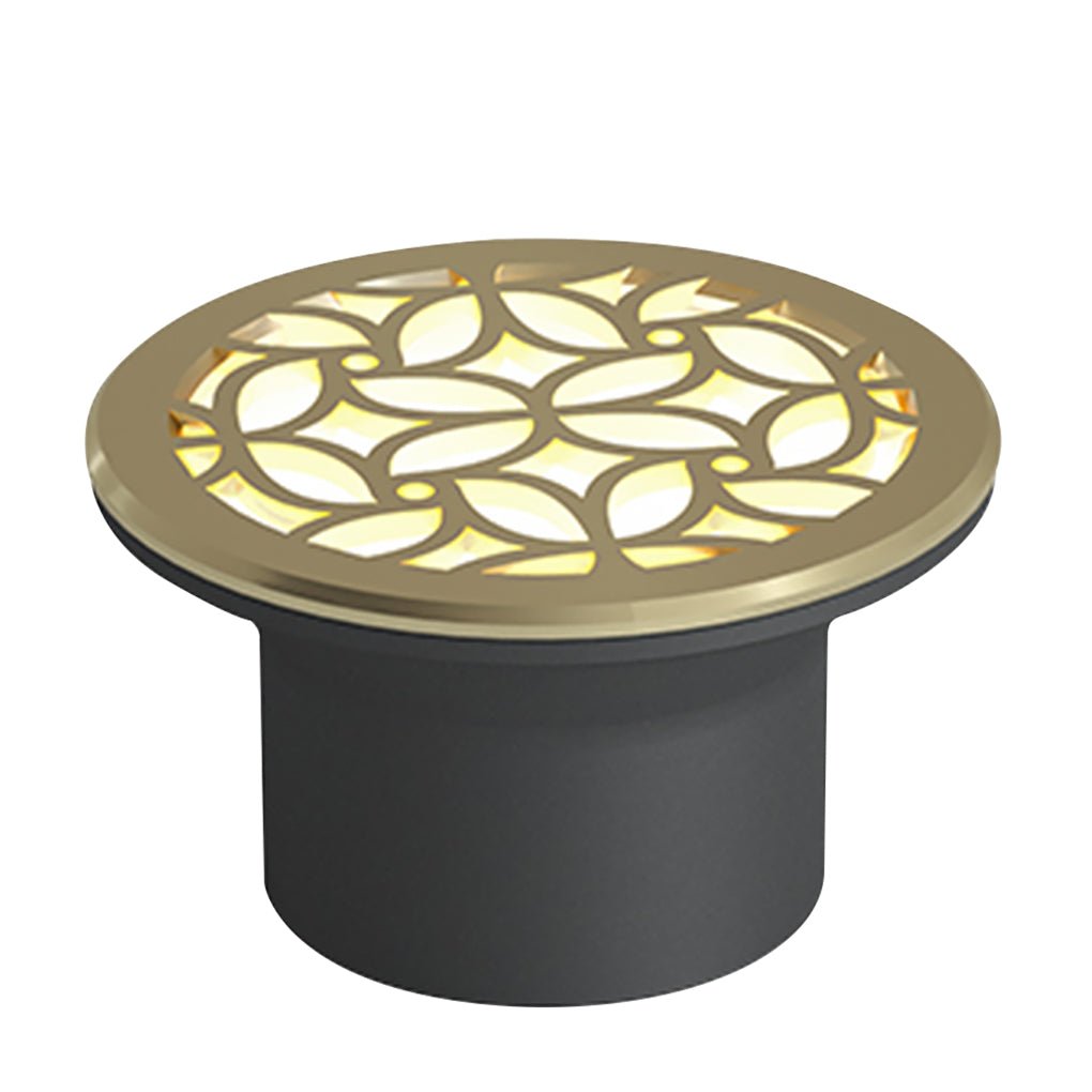Lumière Garden Step Light with Floral Motif, Brass Finish, IP65 LED