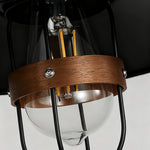 Industrial Vintage Pendant Light with Walnut Accents, Adjustable Hanging Chain
