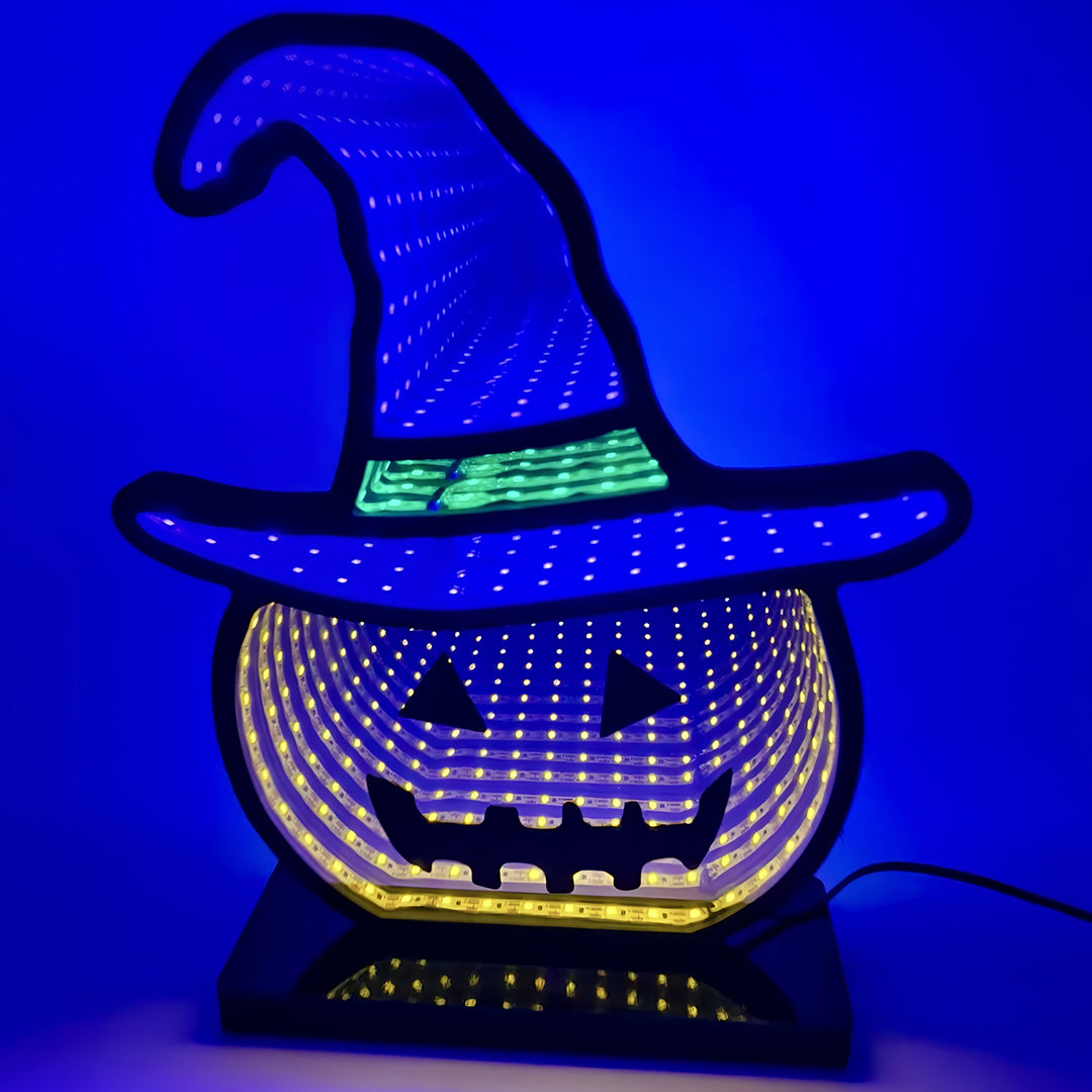 Enchanted Pumpkin LED Table Lamp with Witch Hat in Acrylic