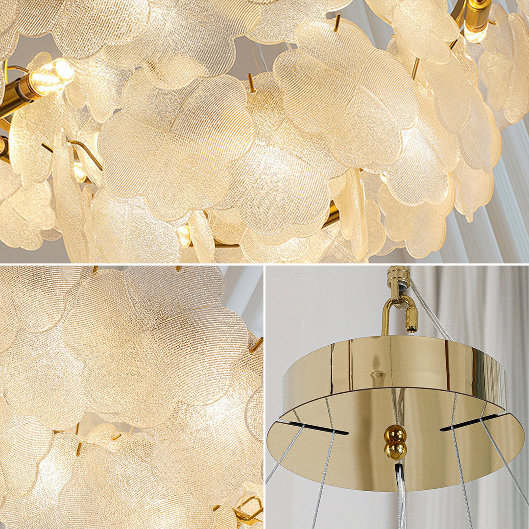French Art Glass Chandelier with Brass Iron Frame, Modern Luxury Ceiling Light