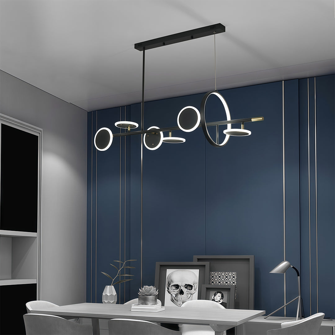 Aurelia Six-Light Linear LED Chandelier in Black and Gold with Silicone Shades