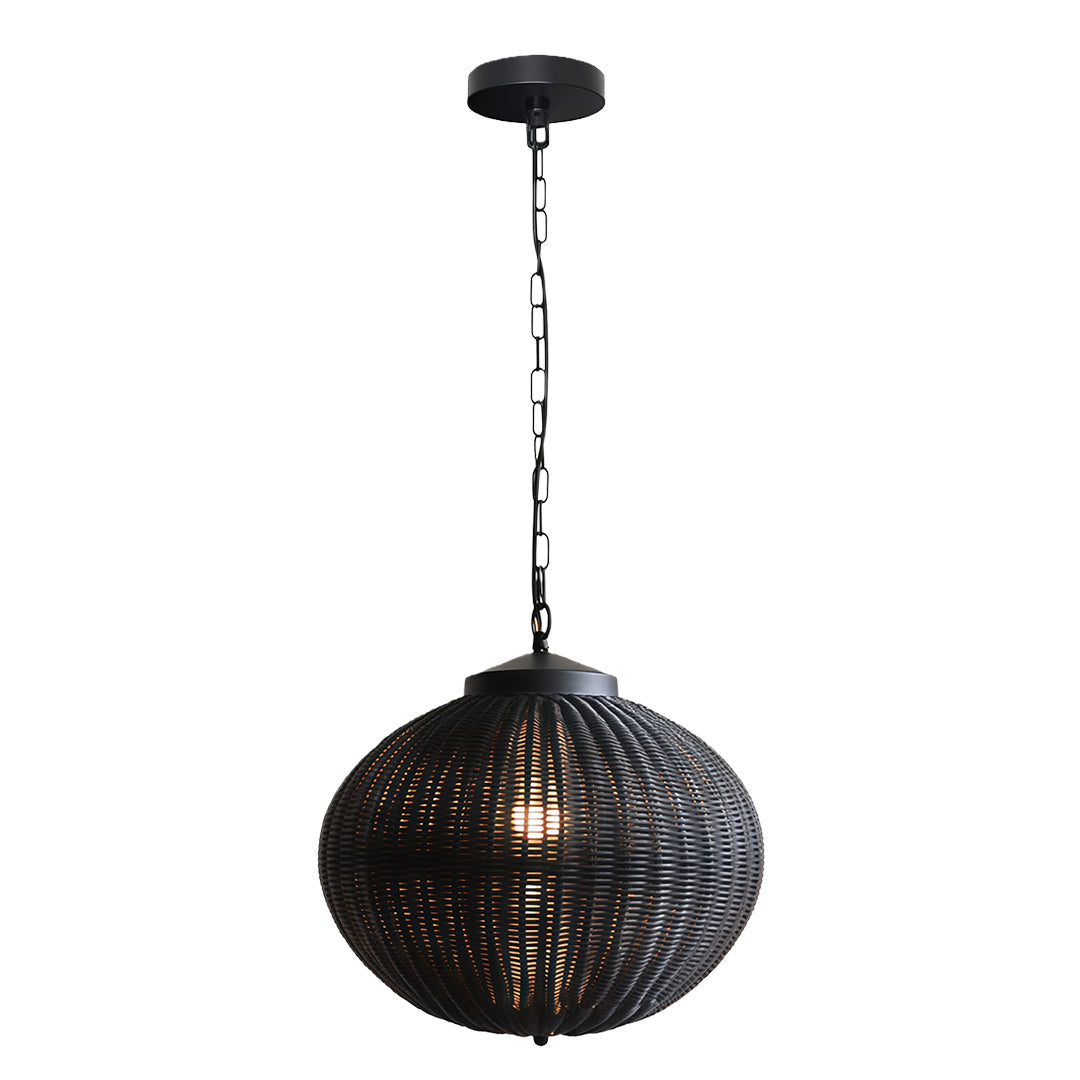 Black Woven Rattan Pendant Light, Waterproof Outdoor Hanging Lamp