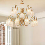 Solid Brass Vintage Chandelier with Clear Glass Shades for Dining Room and Living Room