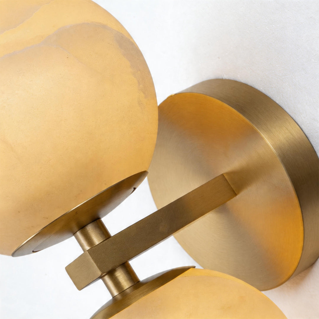 Italian Brass Up and Down Moon Wall Sconce with Marble Shade