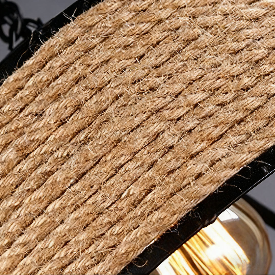 Halo Pendant Light in Black Iron and Natural Hemp Rope