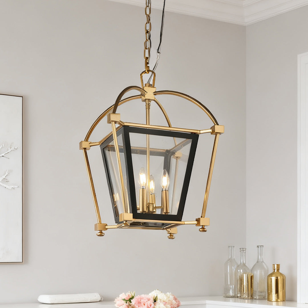 Aurelia Four-Light Gold and Black Lantern Pendant