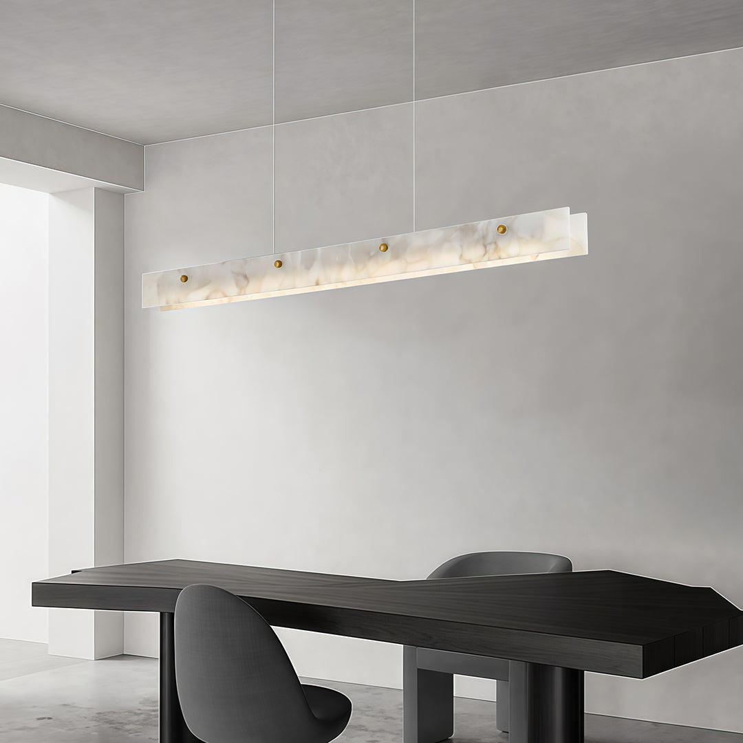 Copper Linear Pendant Light with Cloud Stone Shade