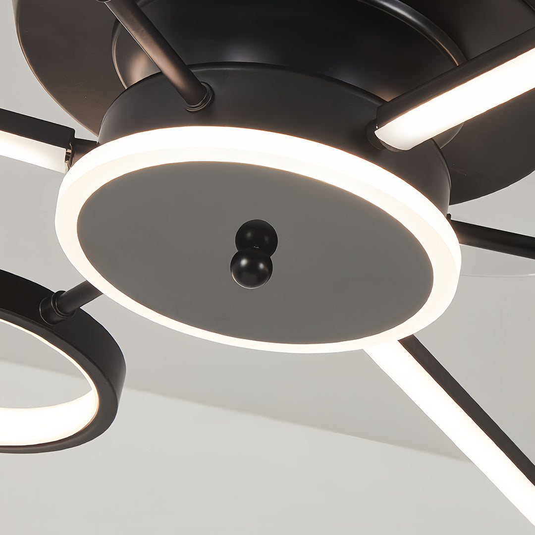 French Vintage Black Iron Ceiling Fan with 7-Light LED Fixture