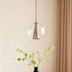 Brass Glass Ball Pendant Light with Perforated Metal Cone