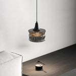 Italian Minimalist Glass Drum Pendant Light in Copper Black