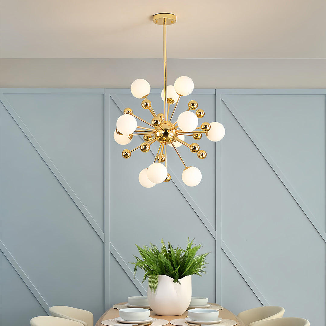 Aurelia 12-Light Gold Sputnik Chandelier in Glass and Iron for Modern Interiors