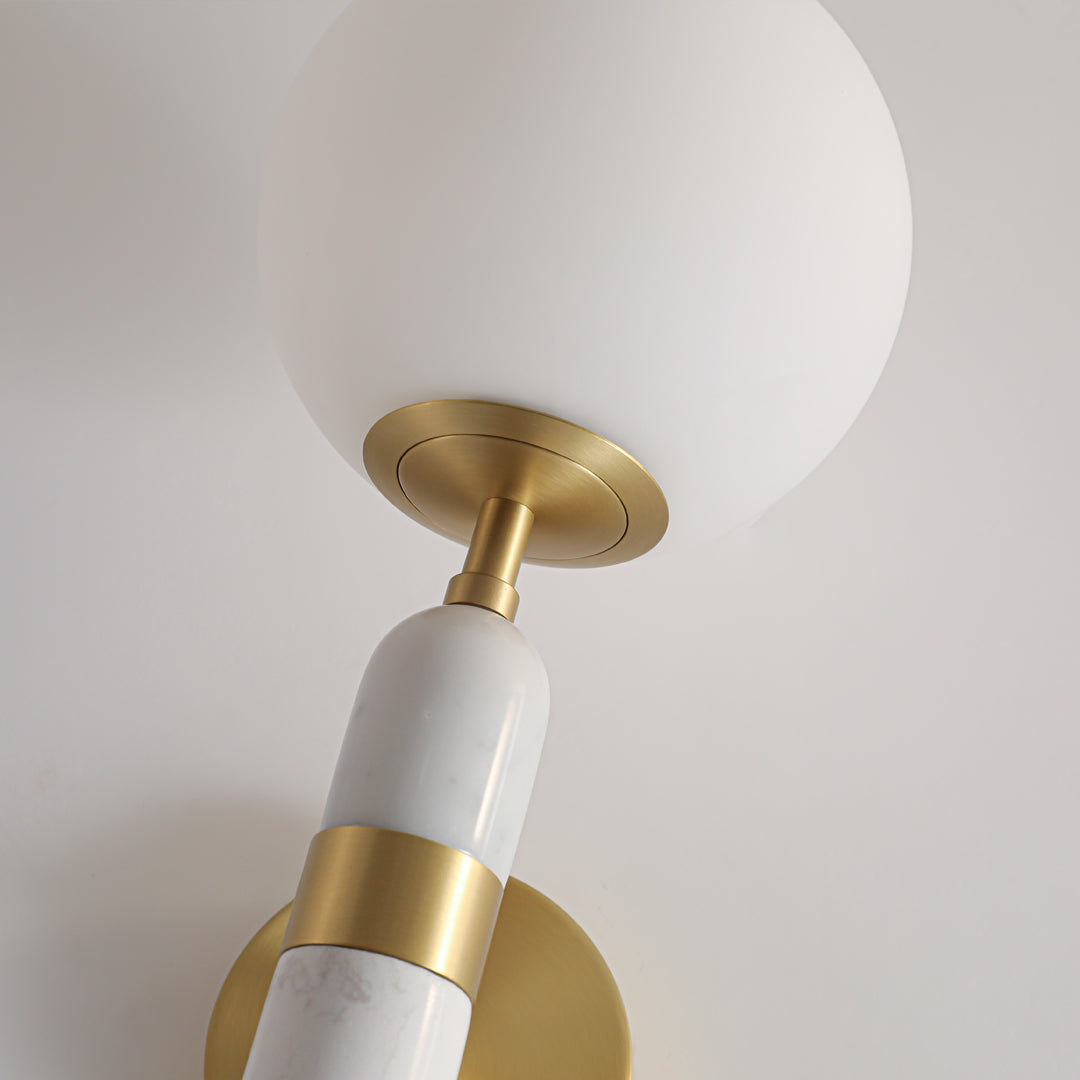 Modern Brass and Marble Wall Sconce with Opal Glass Shade