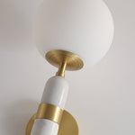 Modern Brass and Marble Wall Sconce with Opal Glass Shade