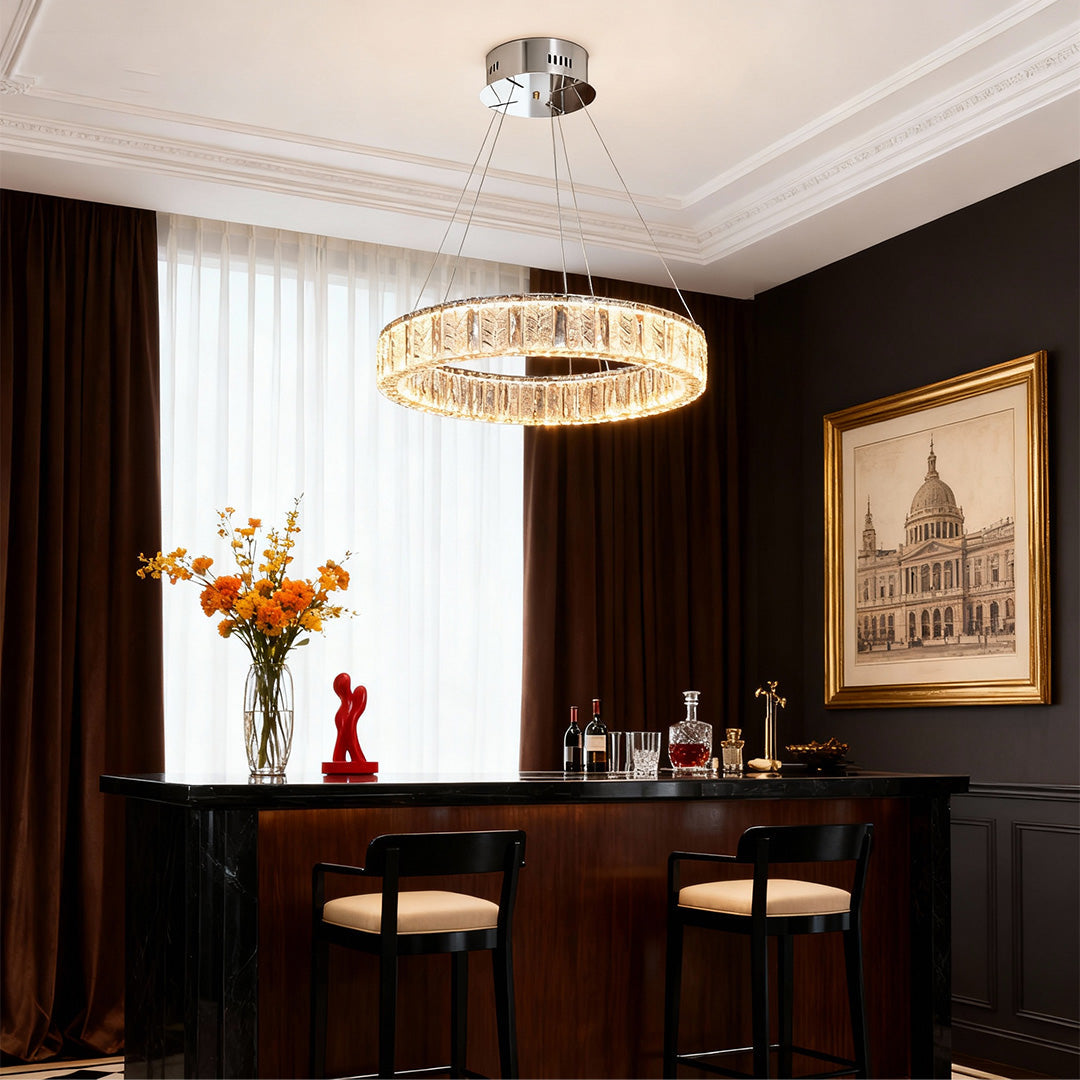 Lumina Ring Chandelier in Gold Stainless Steel and Crystal