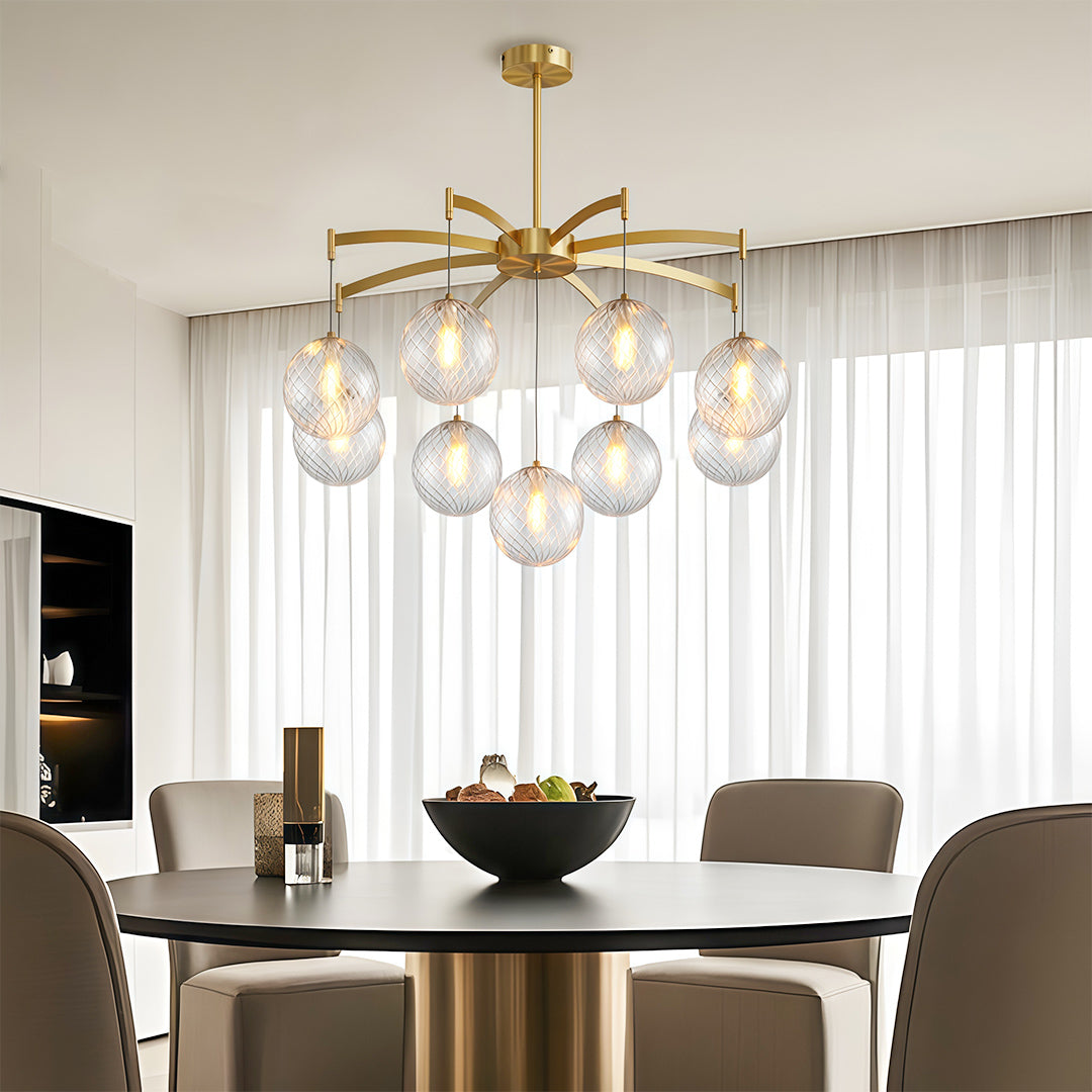 Lumière Moderne Glass Ball Chandelier in Brass, Nickel, or Black