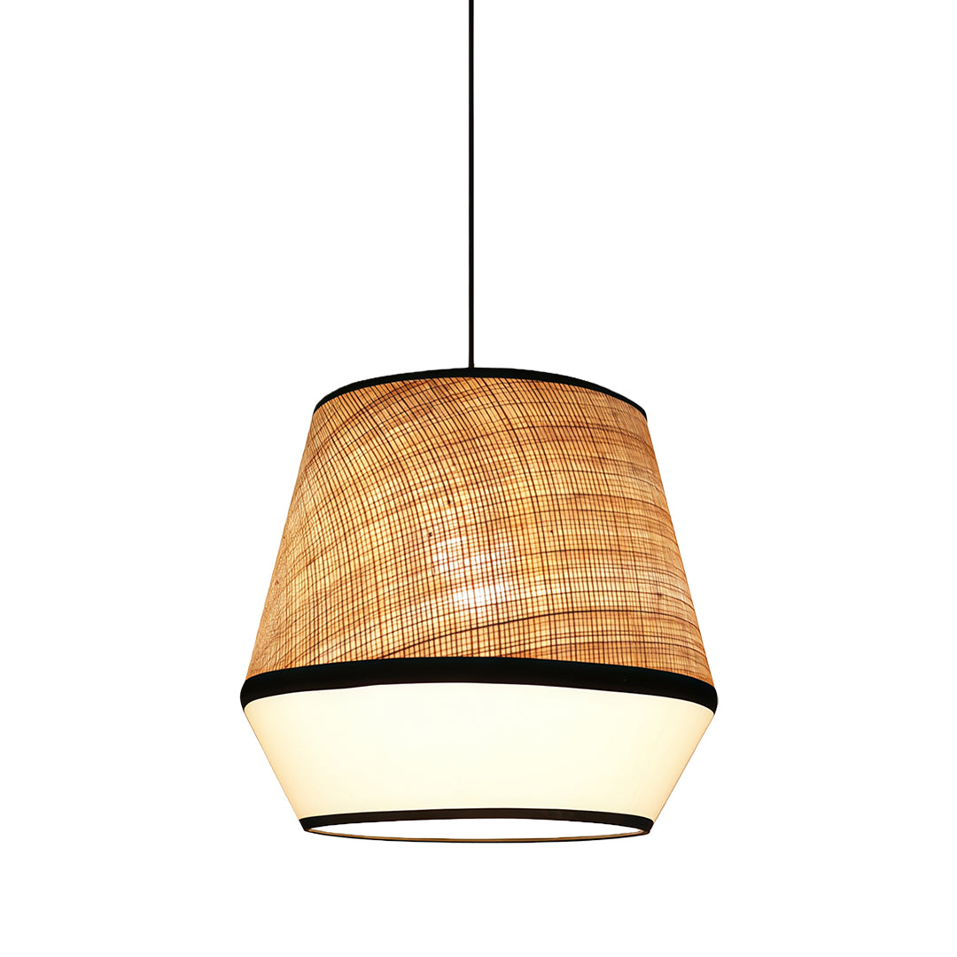 Wabi-Sabi Raffia Pendant Light with Fabric Shade, Natural Beige