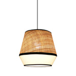 Wabi-Sabi Raffia Pendant Light with Fabric Shade, Natural Beige