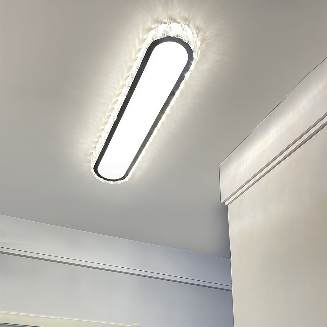 Linear Crystal LED Flush Mount Ceiling Light, Chrome Finish, Modern Minimalist