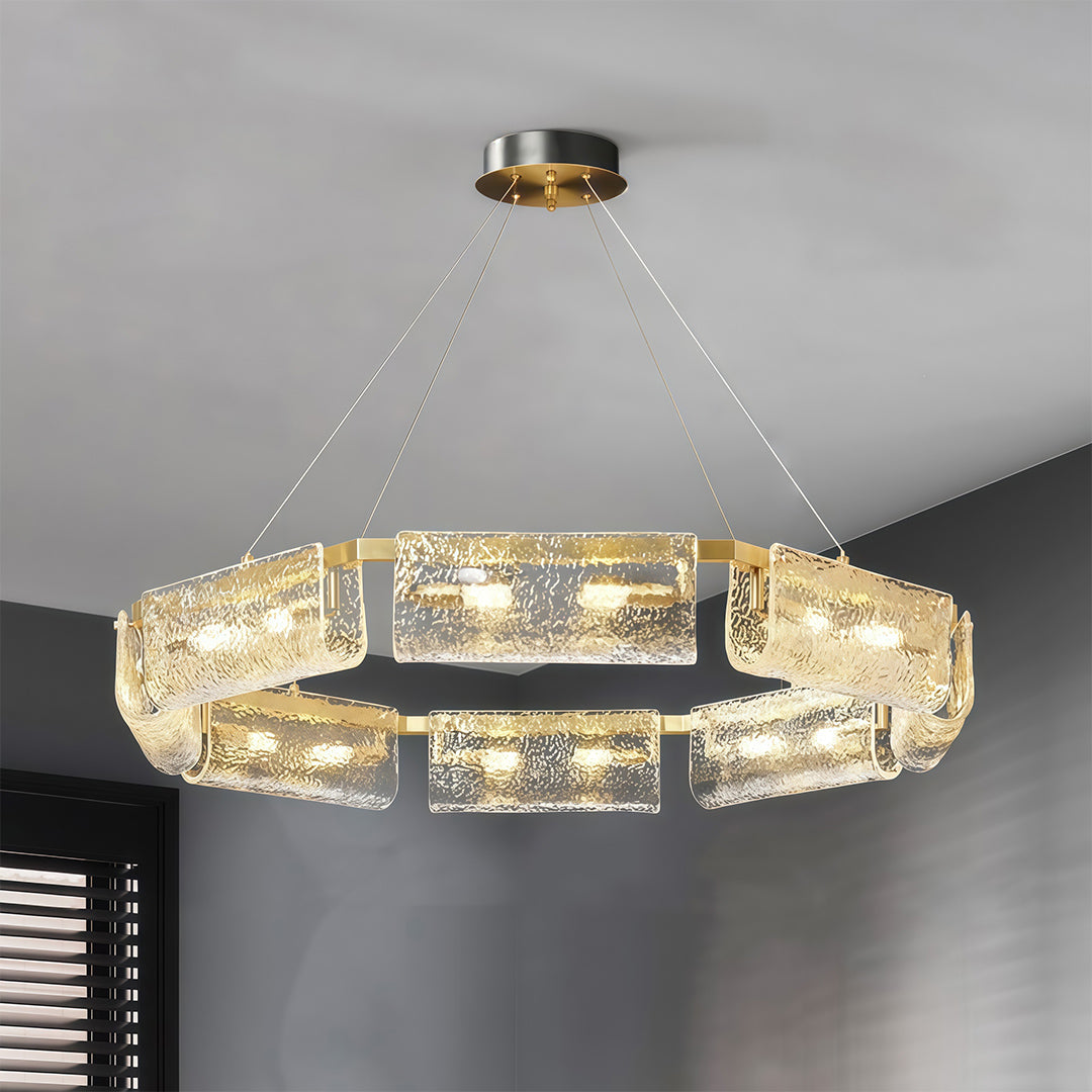 Italian Brass Rectangular Glass Chandelier, 6-10 Lights, Modern Luxury Ceiling Pendant