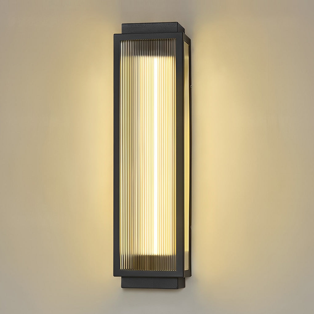 Modern Outdoor Wall Light in Black Stainless Steel with Rectangular LED Strip