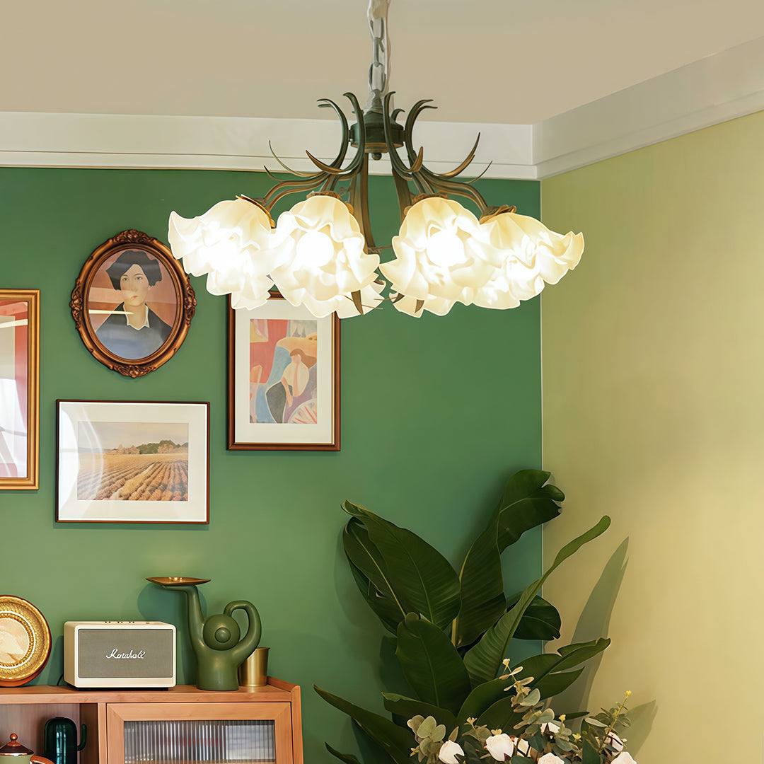 Vintage Lily of the Valley Chandelier, French Country Iron & Acrylic Pendant Light