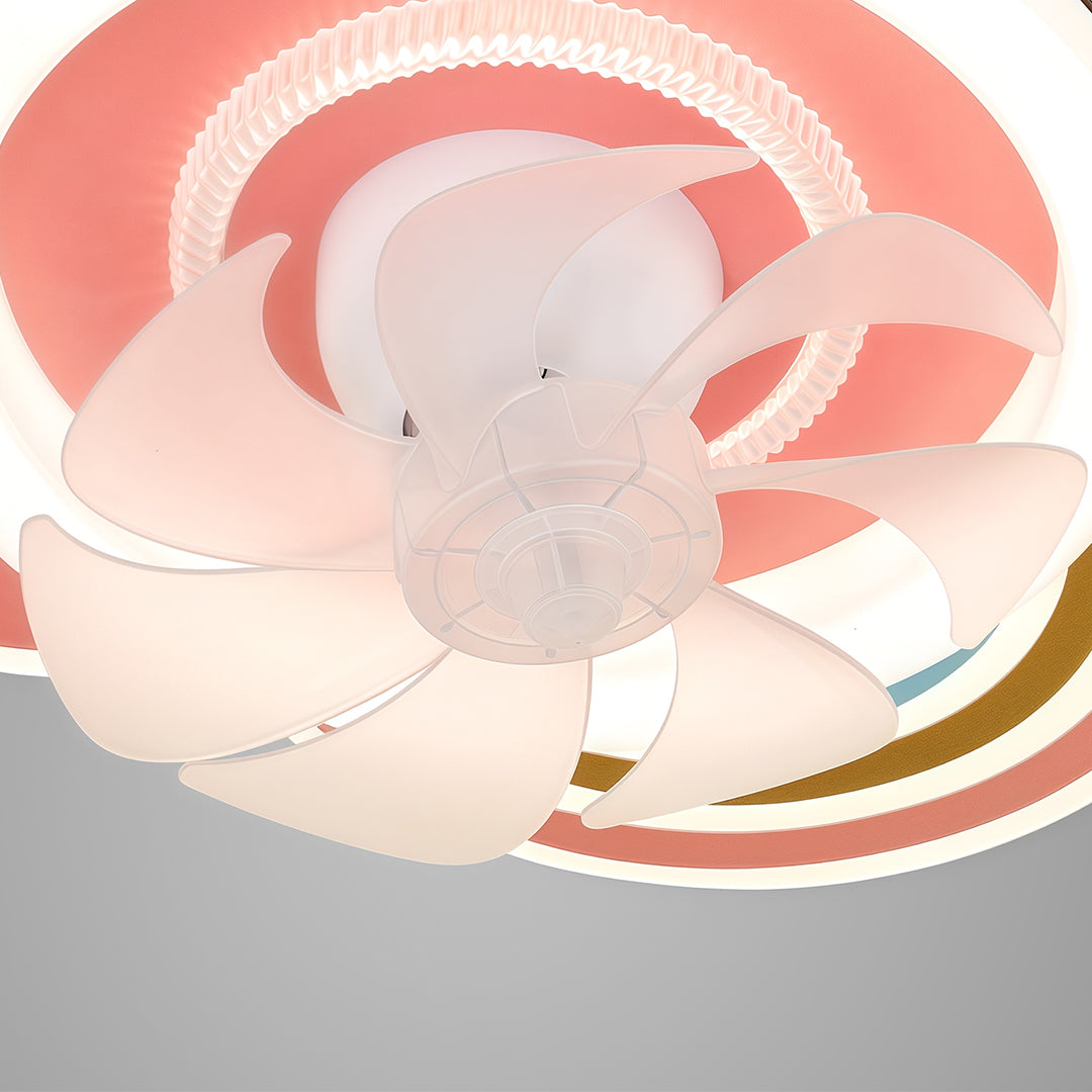 Petal Glow Ceiling Fan with Dimmable LED Light, Pink and White for Kids' Rooms