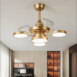 French Vintage Iron Ceiling Fan with Four Lights, 3-Blade LED Fan Lamp