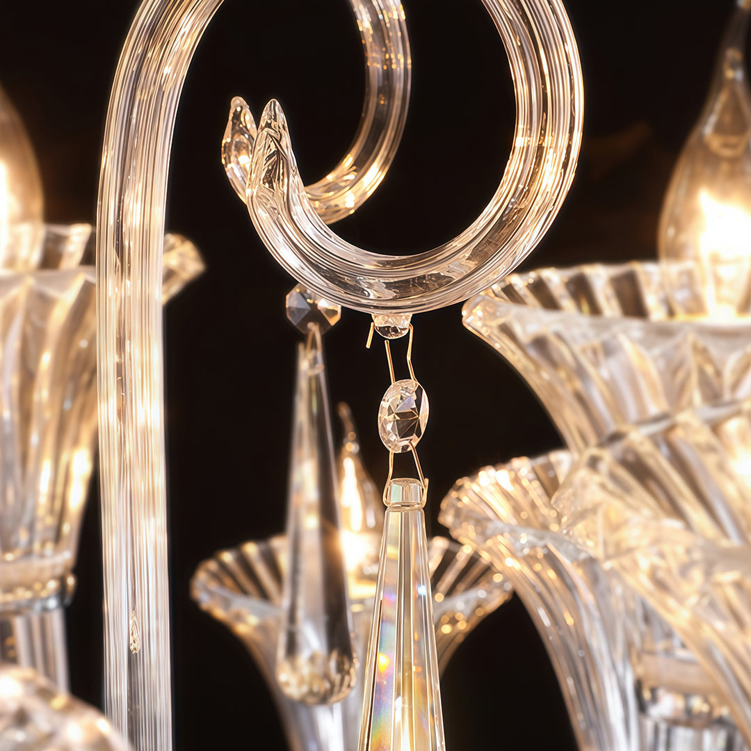 French Art Glass Chandelier with Elegant Hardware, 12 or 18 Lights