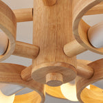 Scandinavian Rubberwood LED Chandelier | Modern Wood Pendant Light for Dining & Living Rooms