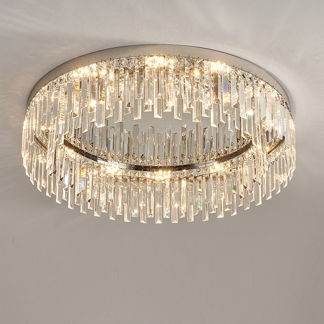 Lumina Crystal Flush Mount Ceiling Light – Modern Round Stainless Steel Fixture