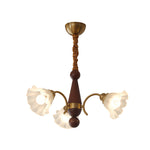 Lily of the Valley Glass Chandelier with Gold and Walnut Accents