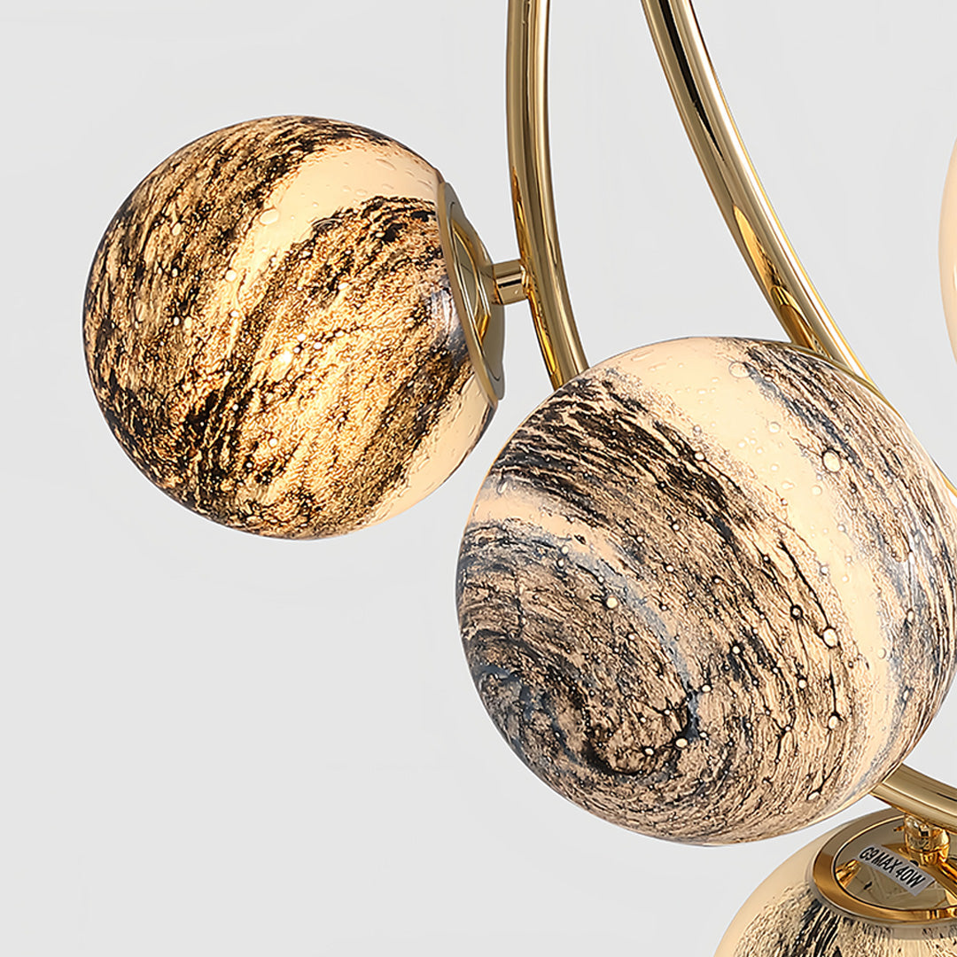Gold Planet Semi Flush Ceiling Light – Modern Art Glass Shade