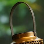 Vintage Solar Lantern with Bronze Iron Perforated Shade for Garden and Patio