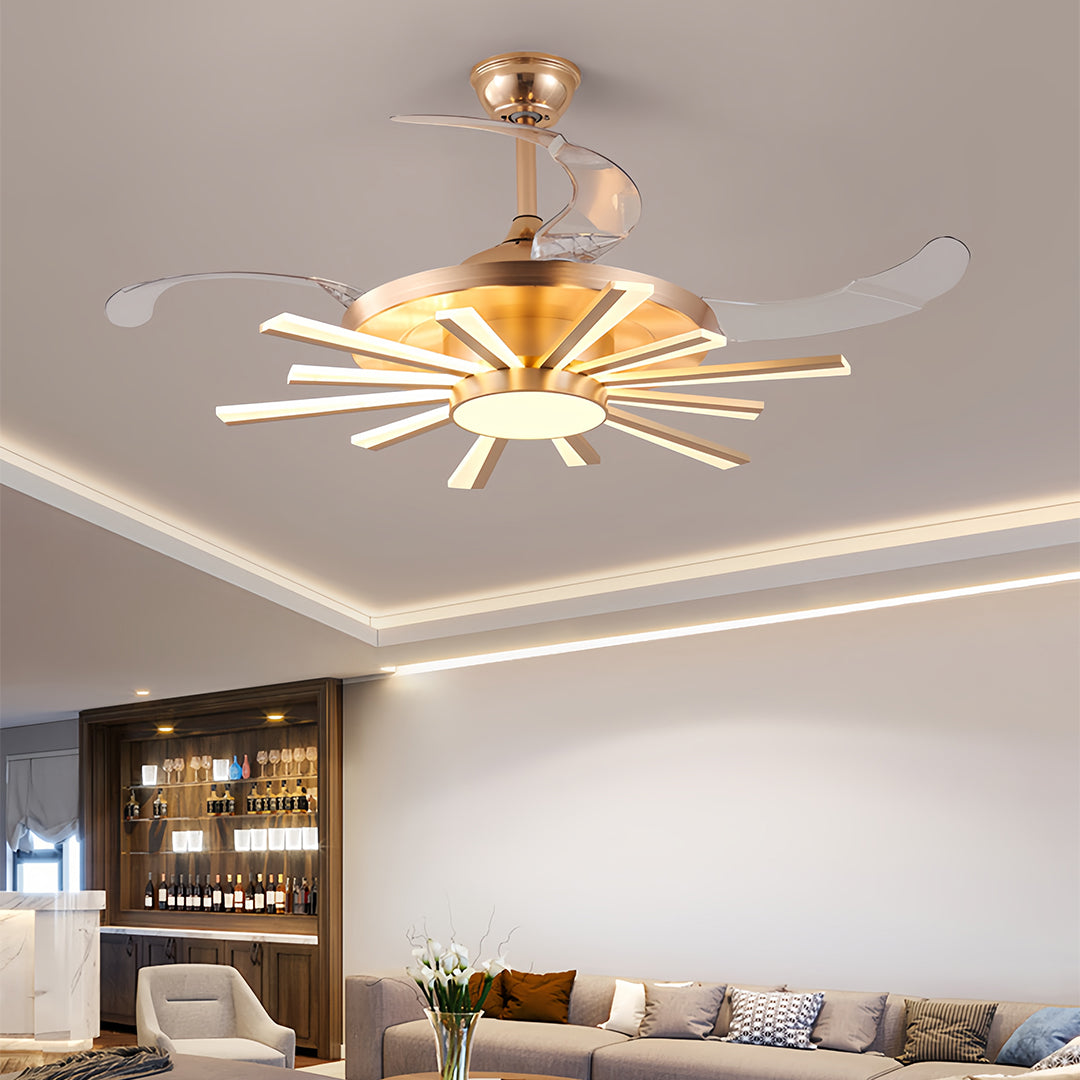 Modern Multi-Head Ceiling Fan with Integrated LED Light in Black or Gold