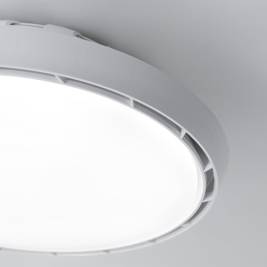 Modern Bladeless Ceiling Fan with Dimmable LED Light, Round Flush Mount in White or Wood Grain