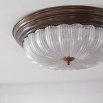 Walnut Wood Retro Dome Flush Mount Ceiling Light with Prismatic Glass Shade