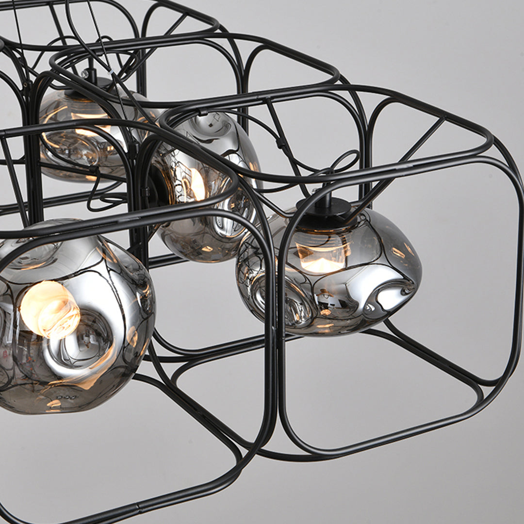 Nordic Square Cage Chandelier – Modern Linear LED Pendant Light