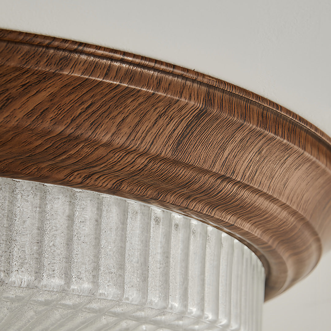Art Deco Walnut Flush Mount Ceiling Light with Full-Spectrum LED