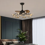 Modern Glam Ceiling Fan with Light, 30/42/56-Light LED, Black Iron & Amber Glass