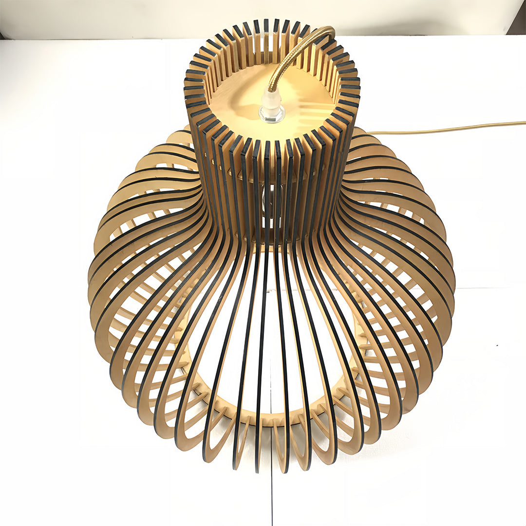 Handcrafted Wooden Birdcage Pendant Light with E27 Socket