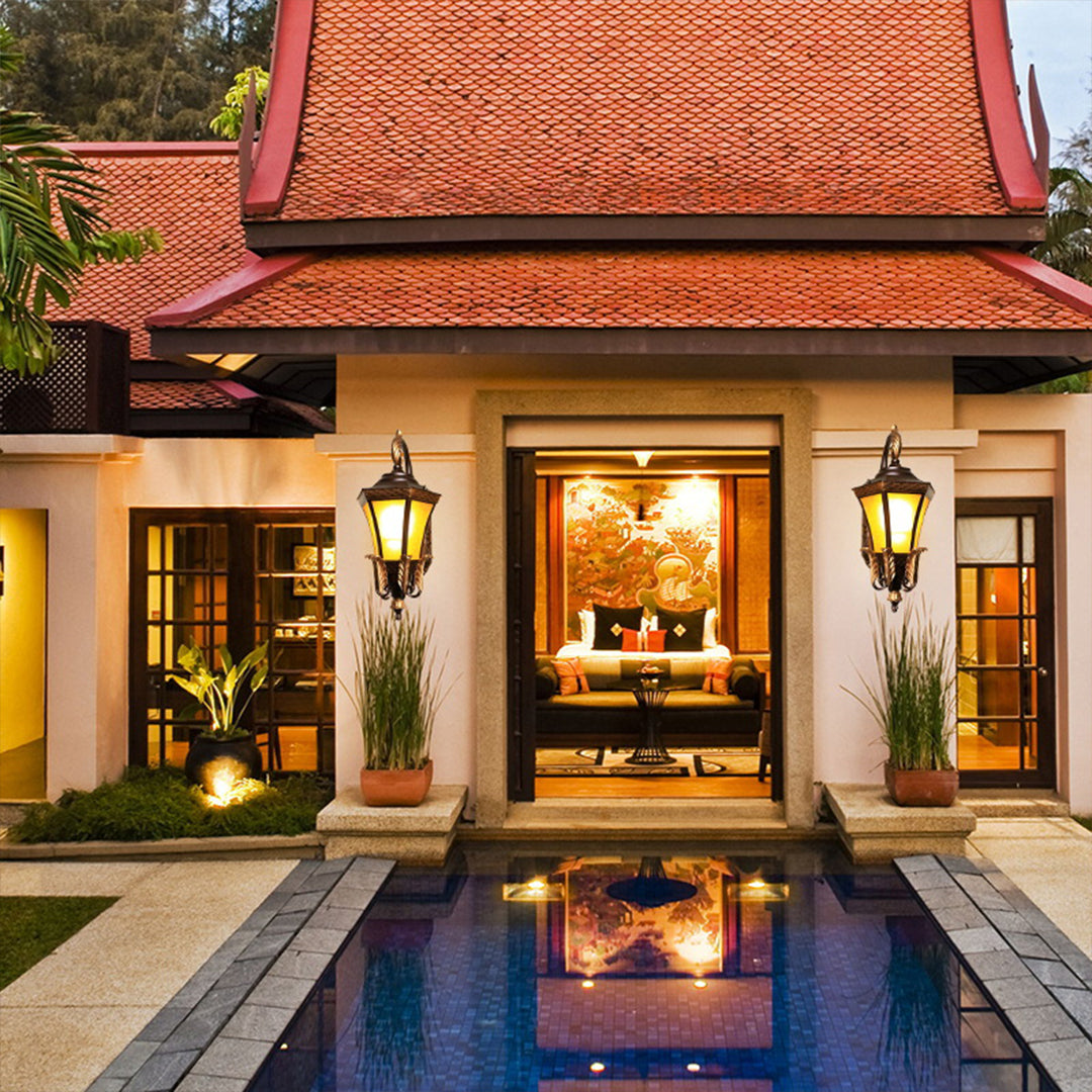 European Copper Outdoor Wall Sconce with Frosted Glass Shade