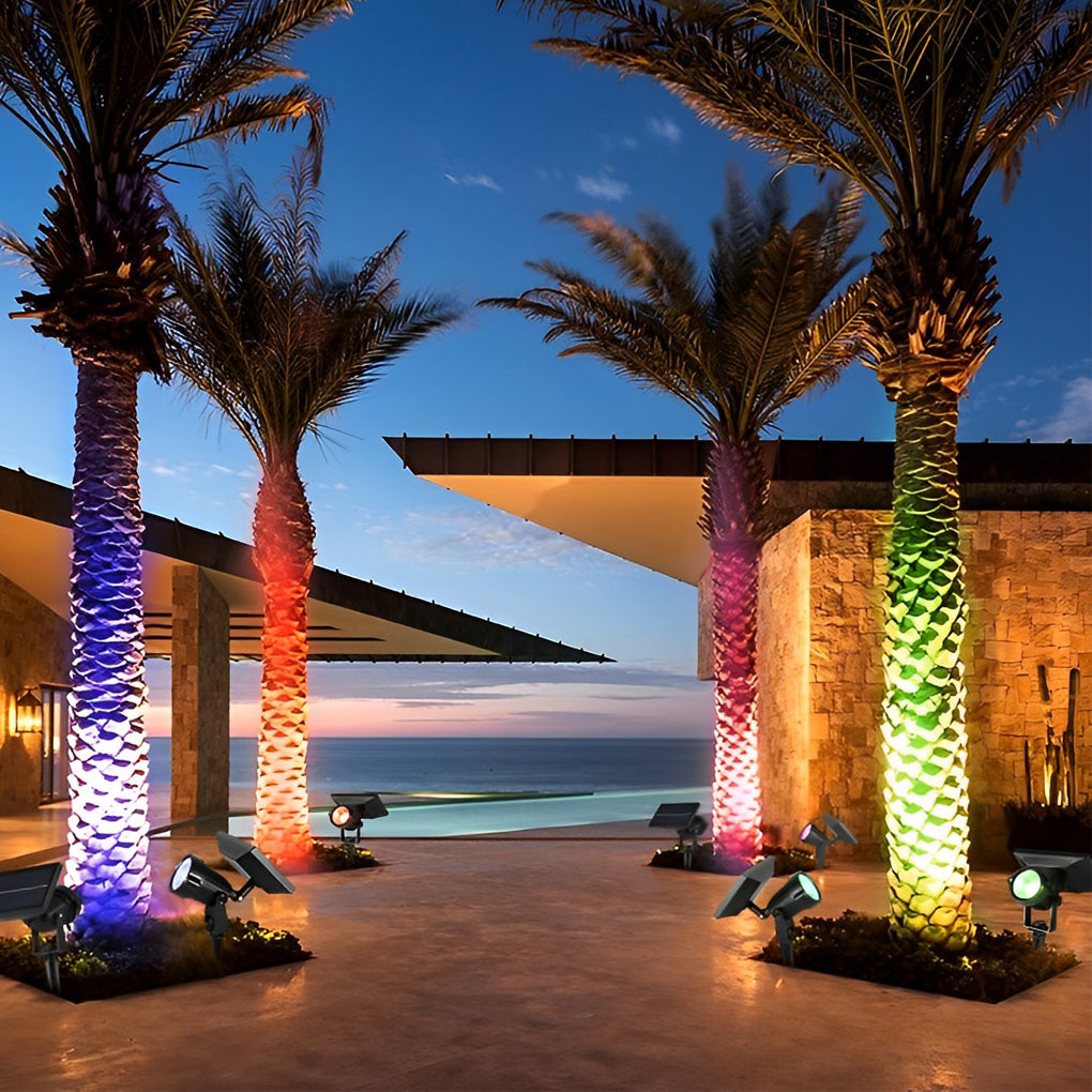 Solar Ground Spike Spotlight with Adjustable RGB LED for Landscape and Trees