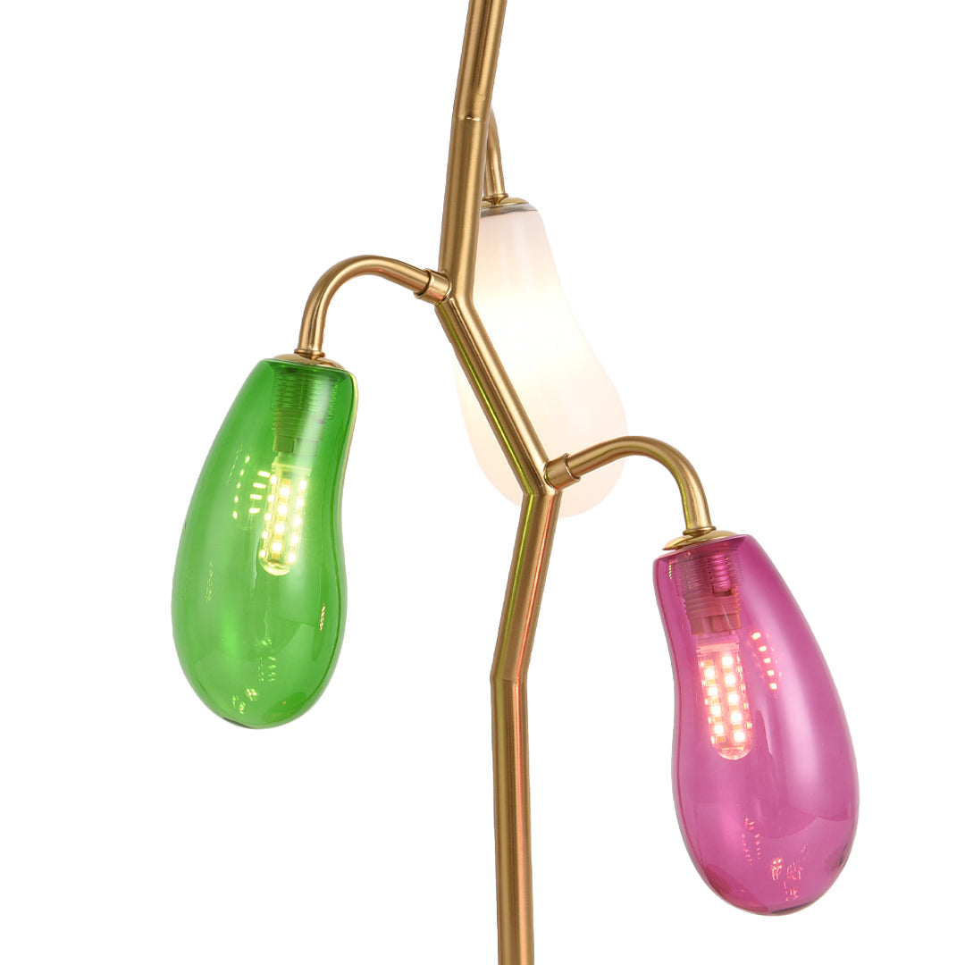 French Art Deco Colored Glass Table Lamp with Brass Accents