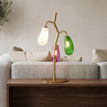 French Art Deco Colored Glass Table Lamp with Brass Accents
