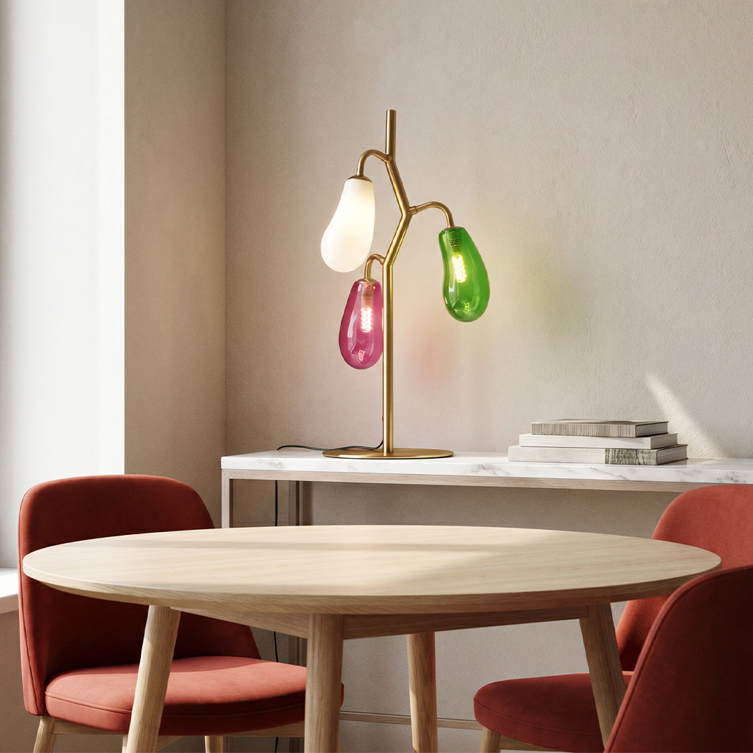French Art Deco Colored Glass Table Lamp with Brass Accents
