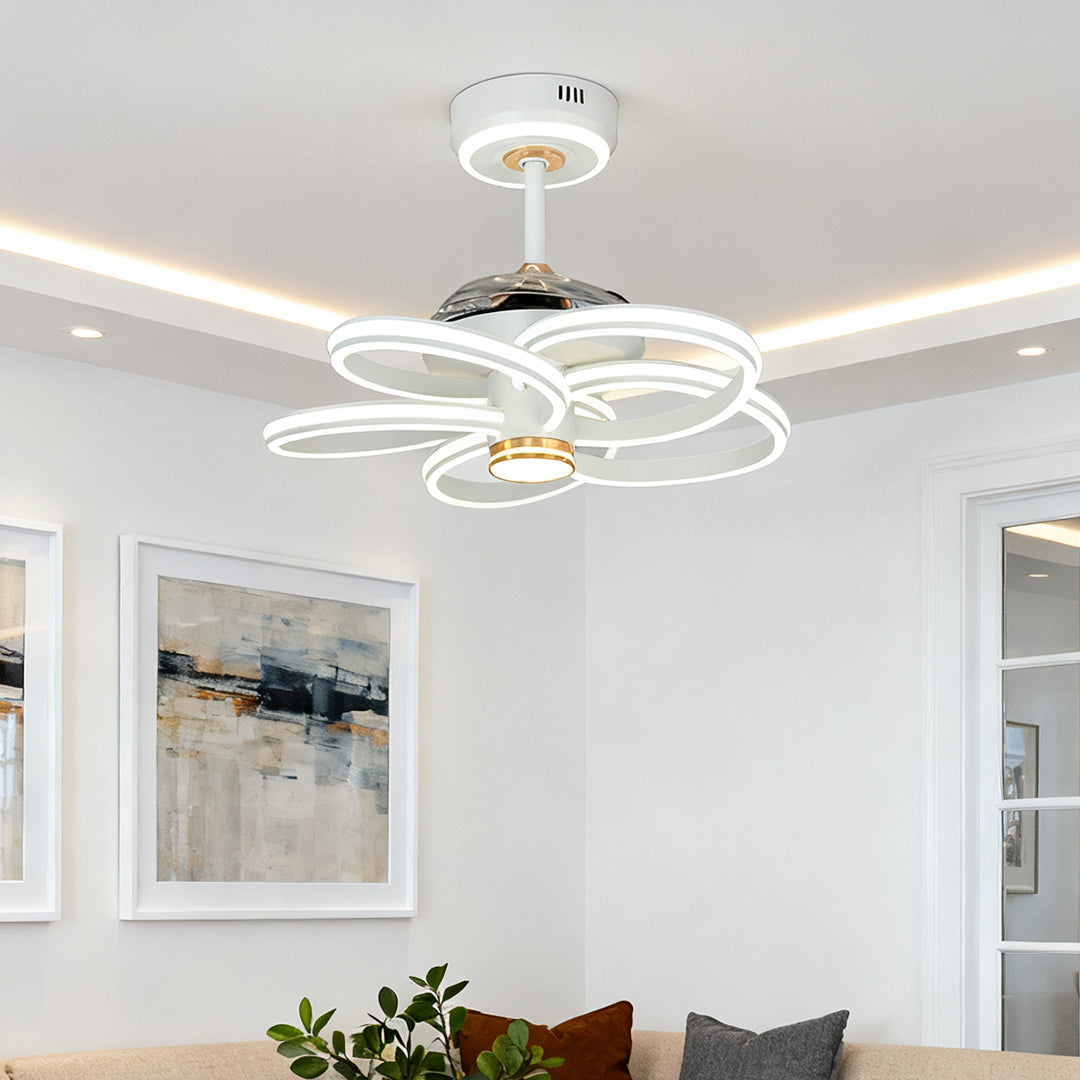 White Ceiling Fan with Integrated LED Light – Modern Nordic Design