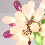 Artisan Colored Glass Chandelier with Brass Frame for Modern Interiors